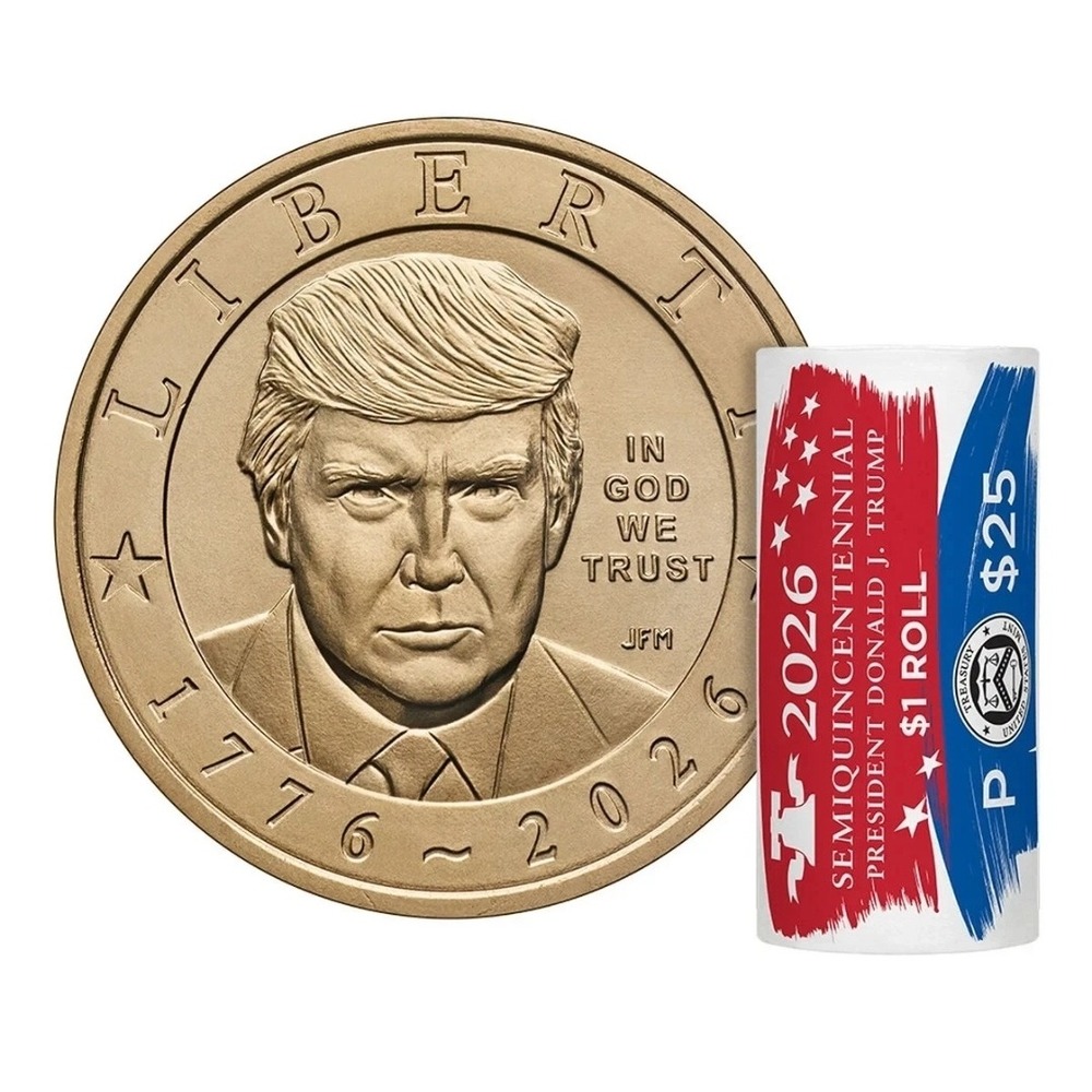 US Mint 2026 Trump $1 Coin Roll 25ct Semiquincentennial Gold Tone New P Mint